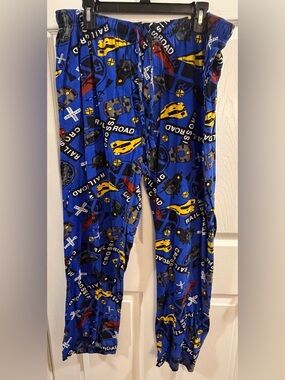 Men's Blue Train-Print Lounge Pajama Pants